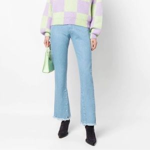 Marques'Almeida split hem straight leg jeans cropped light blue frayed buttons